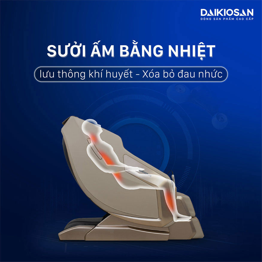 Ghế chữa thoát vị đĩa đệm vì còn có thêm chế độ sưởi ấm tạo tăng cường lưu thông khí huyết hiệu quả.